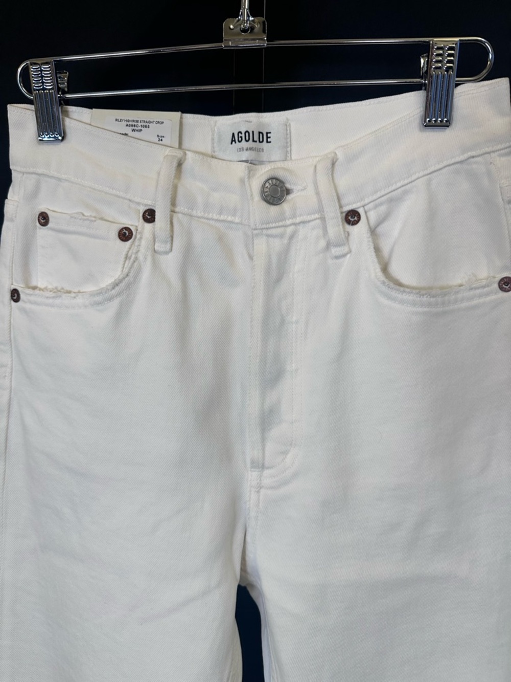 #205- NEW Agolde Riley High Rise White Straight Crop - Comfort Stretch Jeans - Picture 8 of 15